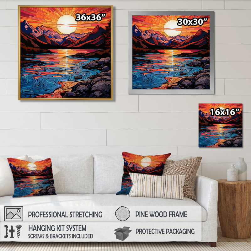 Breana - rivière, art mural, Toile avec cadre flottant noir, H 16 po x l 16 po x P 1 po
