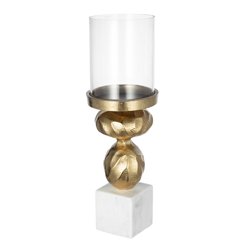 Gold and White Glass Diamond Stem Hurricane Lamp