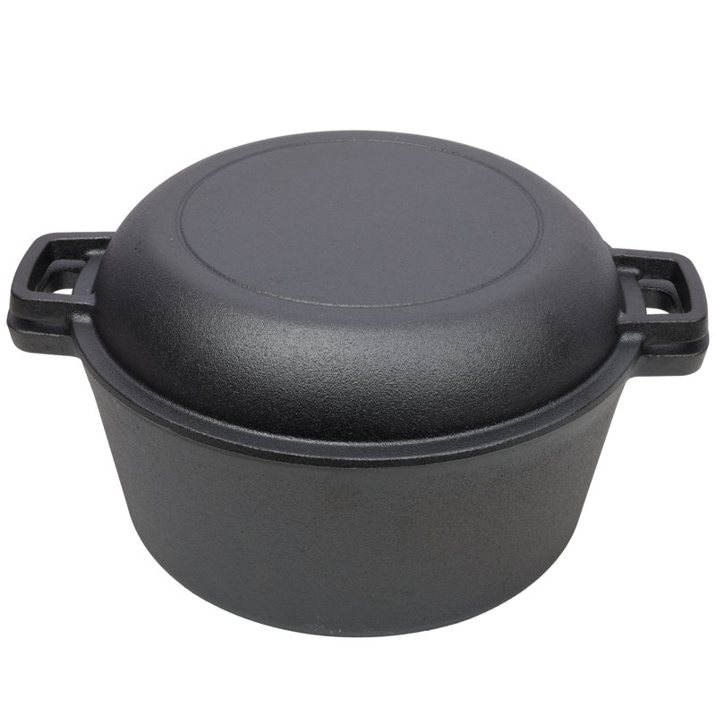 Cocotte en fonte pré-assaisonnée 2 en 1 avec couvercle de poêle - 5 pintes, avec poignées en silicone