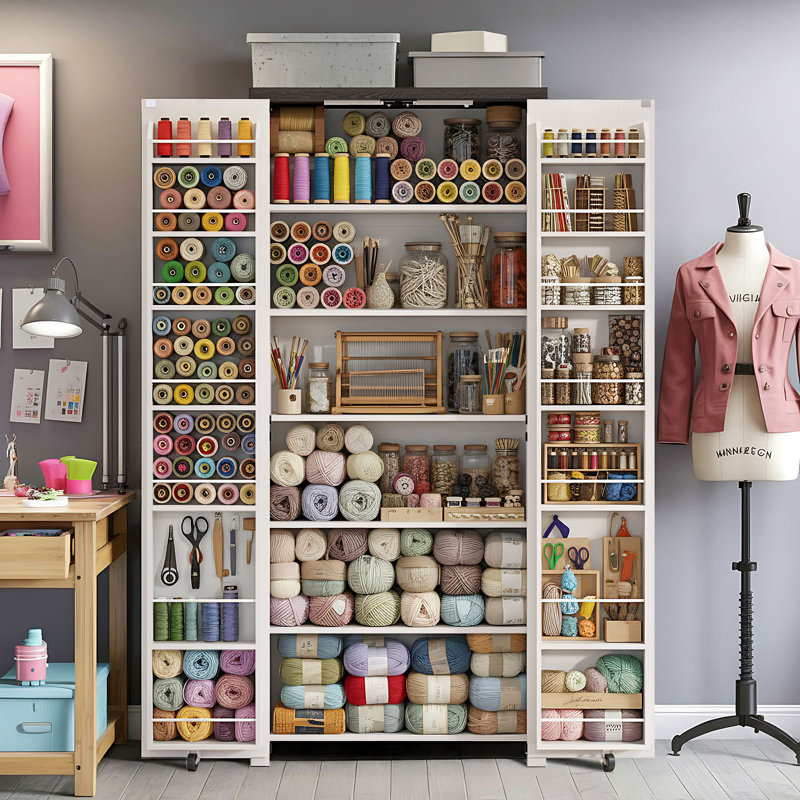 Organisateur de couture à tablettes réglables de 72 po, Blanc