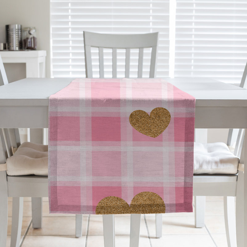 Chemin de table fête du saint-valentin hole hol, L 72 po x l 16 po, Rose / doré, Polyester