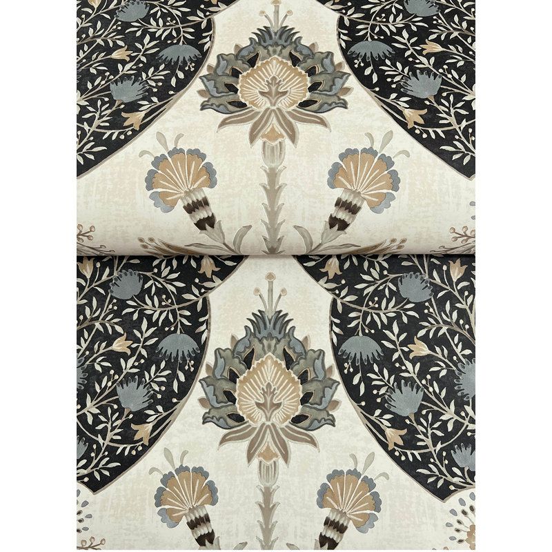 Auden Green Floral Grandeur Wallpaper, Black