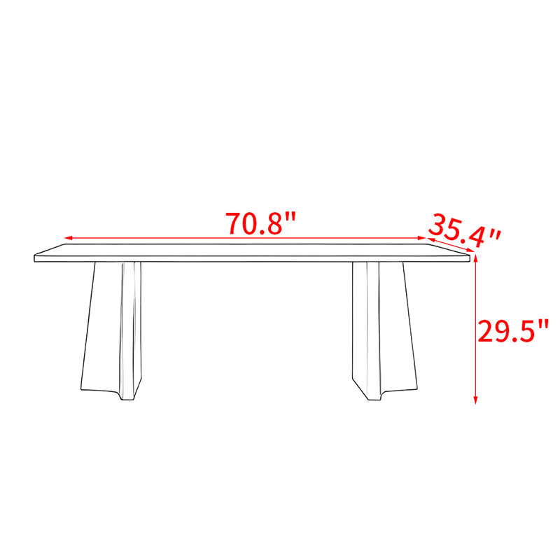 Modern simple rectangular solid wood dining table, 29.5"H x 70.8"L x 35.4"W