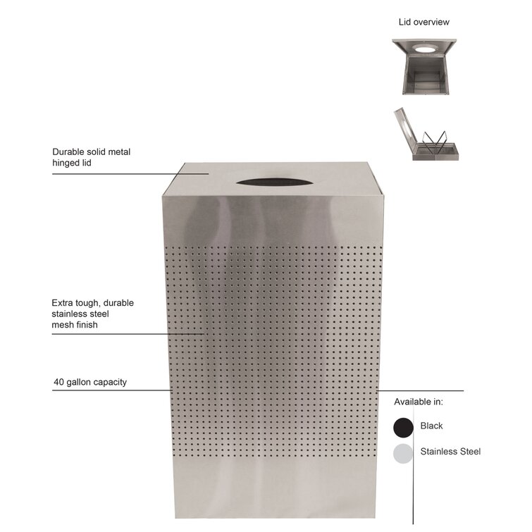 Witt Celestial Series Stainless Steel Square Trash Can, 25 Gallon