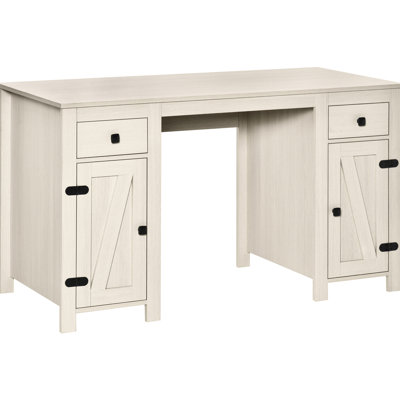 Bureau d'ordinateur blanc neige avec rangement, 2 tiroirs et armoires, tablette réglable, pour tiroirs de bureau personnel, style