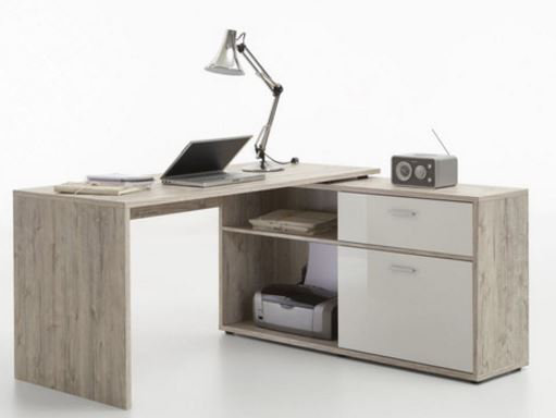 L-Shaped Writing Desk, Oak Sand/Matt White
