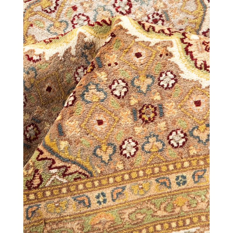 Tapis rouge / beige noué à la main de conception unique 8 pi 1 po x 10 pi 5 po Hayner