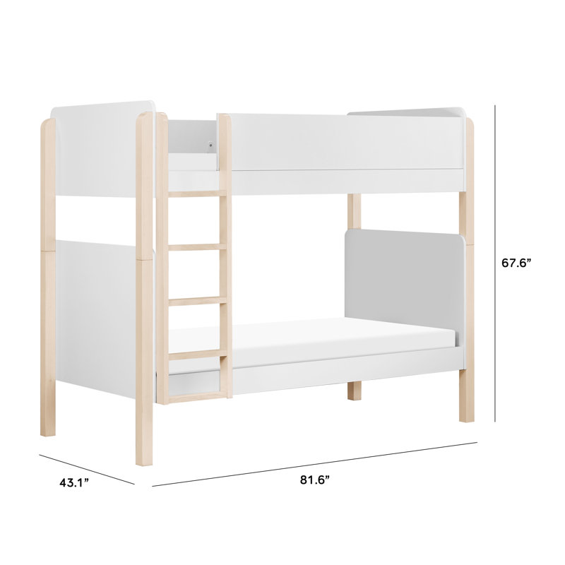 TipToe Twin Bunk Bed, White/Light Brown