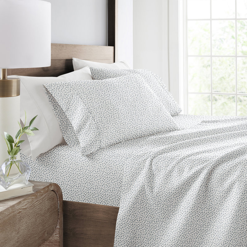 Queen Blue Floral Microfiber Sheet Set