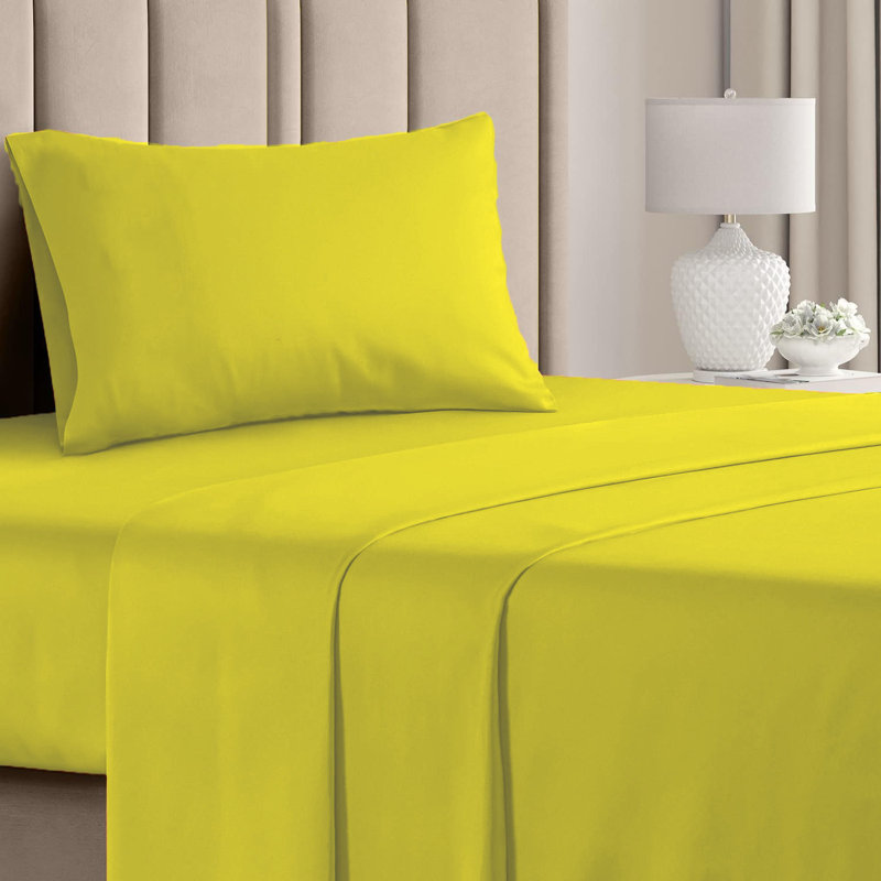  Ensemble de draps en rayonne de bambou 4 pièces Premium Luxury, Ensemble de draps pour lit simple avec deux taies , Jaune