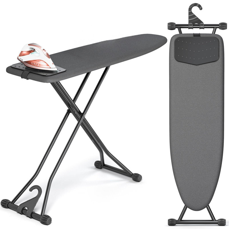 Planche à repasser, planche à repasser compacte avec tapis en silicone, réglable en hauteur (noir)