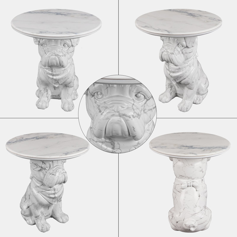 Unique Side Tables Bedroom - Accent Table? with Round Faux Marble Top Artistict Bulldog Statue Base NightStand Bedside Simple Table