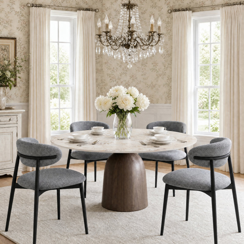Ensemble de table de salle à manger à piédestal Amberly, 29"H x 53"L x 53"W, 5 Pieces: Table, 4 Chairs, Monet's Garden