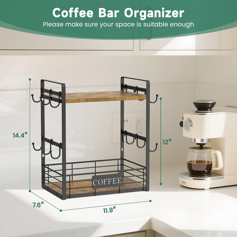 Multi-Functional 2 Tier Mug Tree Rack, Antique Brown