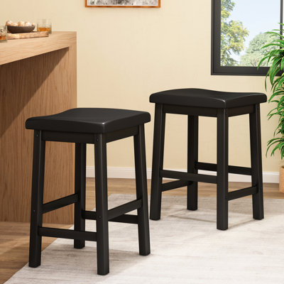 Black Wooden 24In Saddle Stool, Serving Area Attractive, 17.34In Depth X 14.46In Width 24.64In Height, 12.12Lb Counter Wood, Appease, D W H,