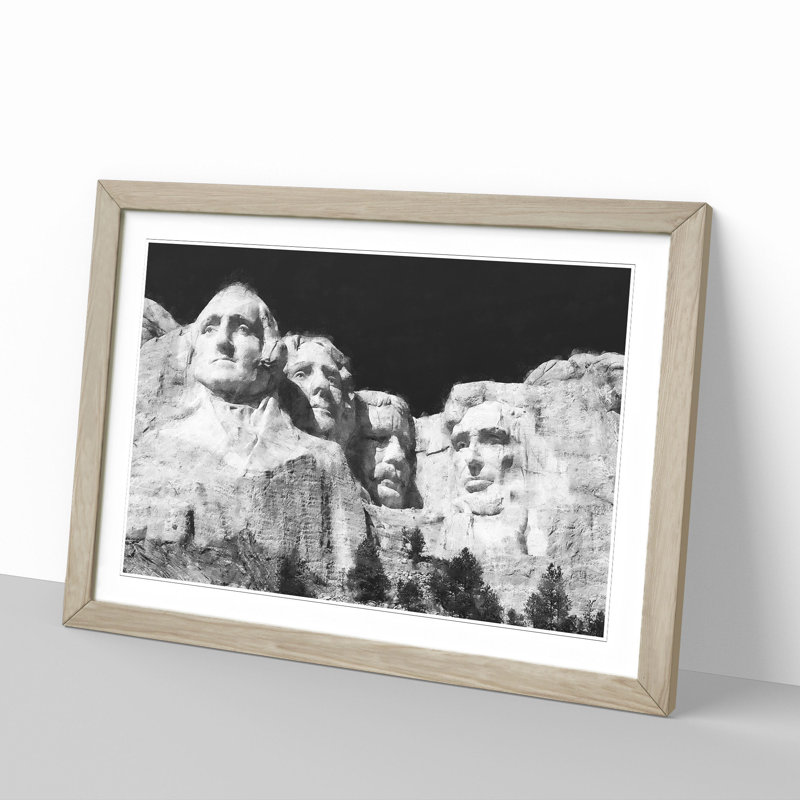Mount Rushmore - Picture Frame Painting, 27cm H x 36cm W x 2cm D, Oak Framed