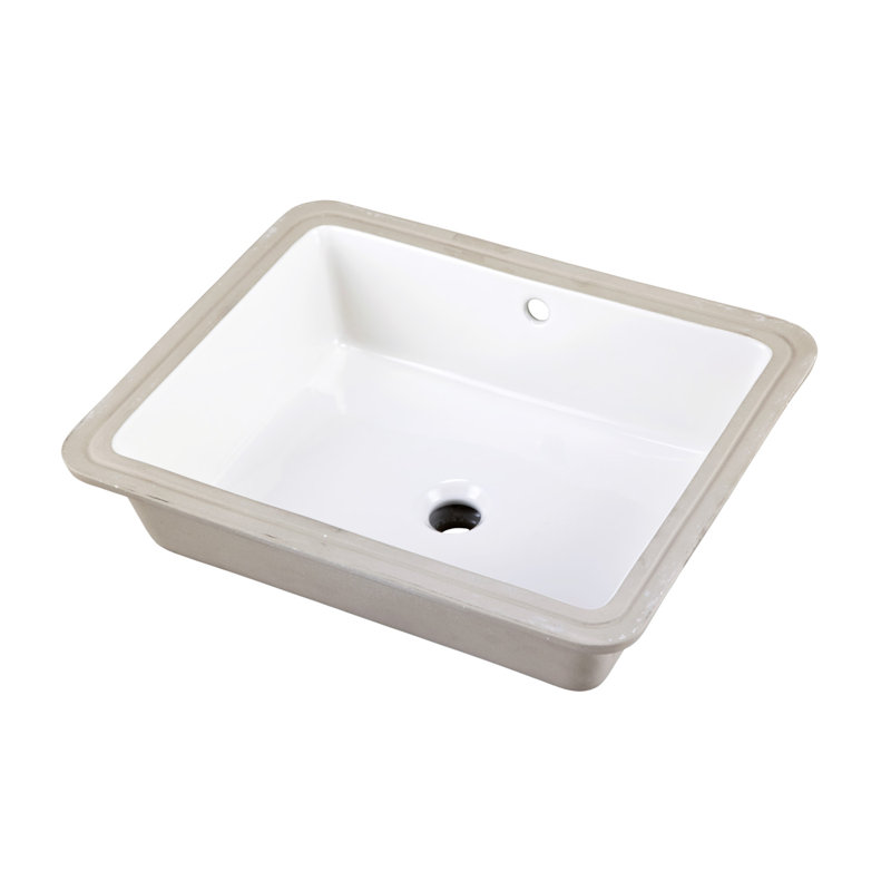 Lavabo de salle de bain blanc rectangulaire en porcelaine vitrifiée à montage sous plan avec débordement