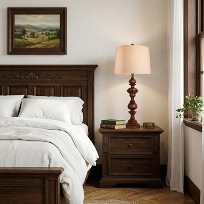Lampe de table rustique 36 po pour le salon, lampe de chevet avec base en grain de bois pour la chambre à coucher