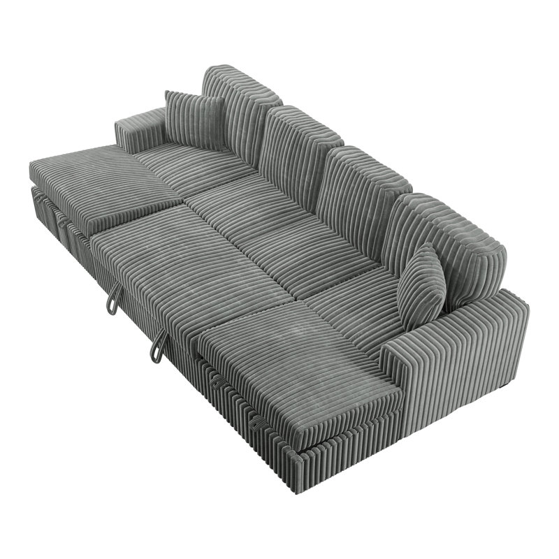 3-Piece Convertible Sectional, Smoke Corduroy