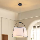 Luminaire suspendu cylindrique à 3 lumières à intensité variable avec abat-jour en tissu