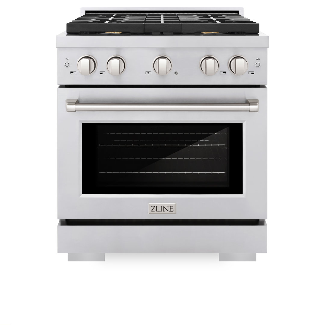 ZLINE 30 in. 4.2 cu. ft. Paramount Dual Fuel Range W/ Gas Cooktop & Electric Convection Oven in Stainless Steel W/ 4 Brass Burners (SDR-BR-30) ZLINE