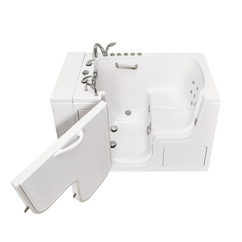 Ella Wheelchair Transfer 32"x52" Acrylic Hydro Massage w/ Independent Foot Massage Walk-In Bathtub, 5 Piece Fast Fill Faucet