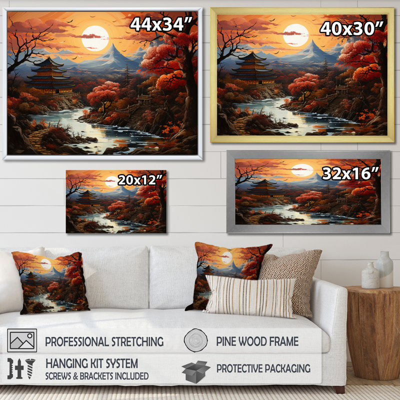 Balasa Asian Art Kyoto Autumn II, reproduction d'art sur toile, H 34 po x l 44 po x P 1,5 po, Cadre flottant doré