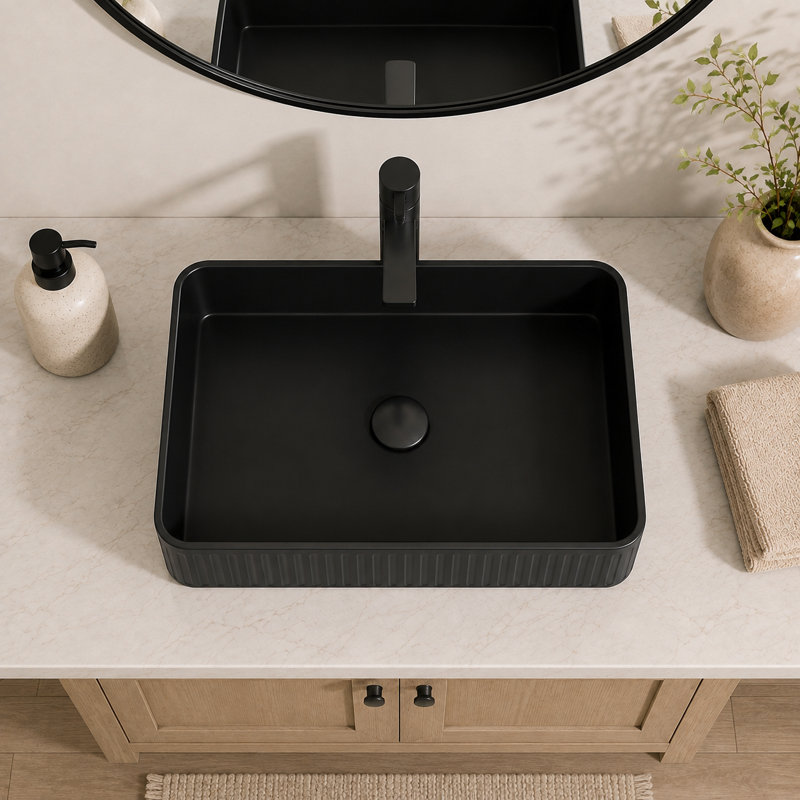 20" x 13" Matte Black Ceramic Rectangular Vessel Bathroom Sink
