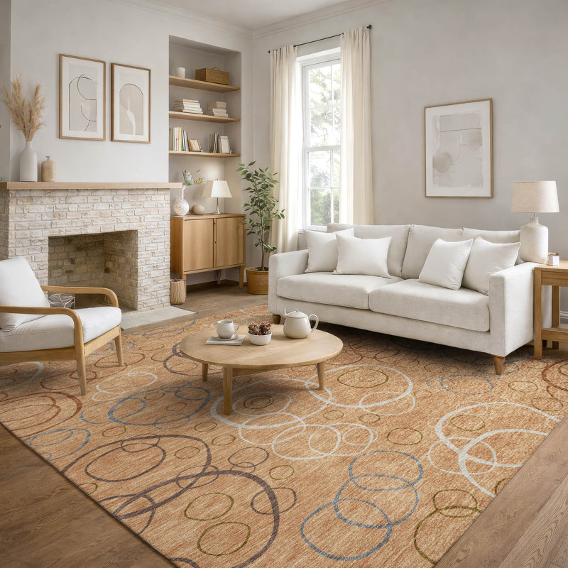 Premium Machine Washable Mayfield AMF2408 Bubbles Rug, 5' x 7'6", Copper