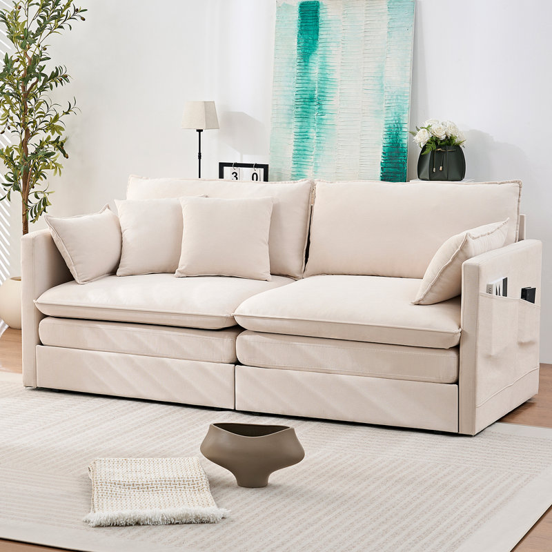 3-In-1 Convertible Sleeper Sofa with Storage & 4 Pillows, Beige