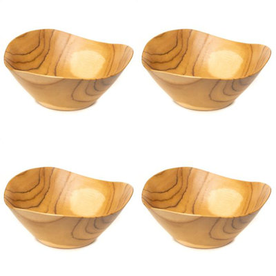 Flower Efrayim Teak Wood Bowl 4-Pack
