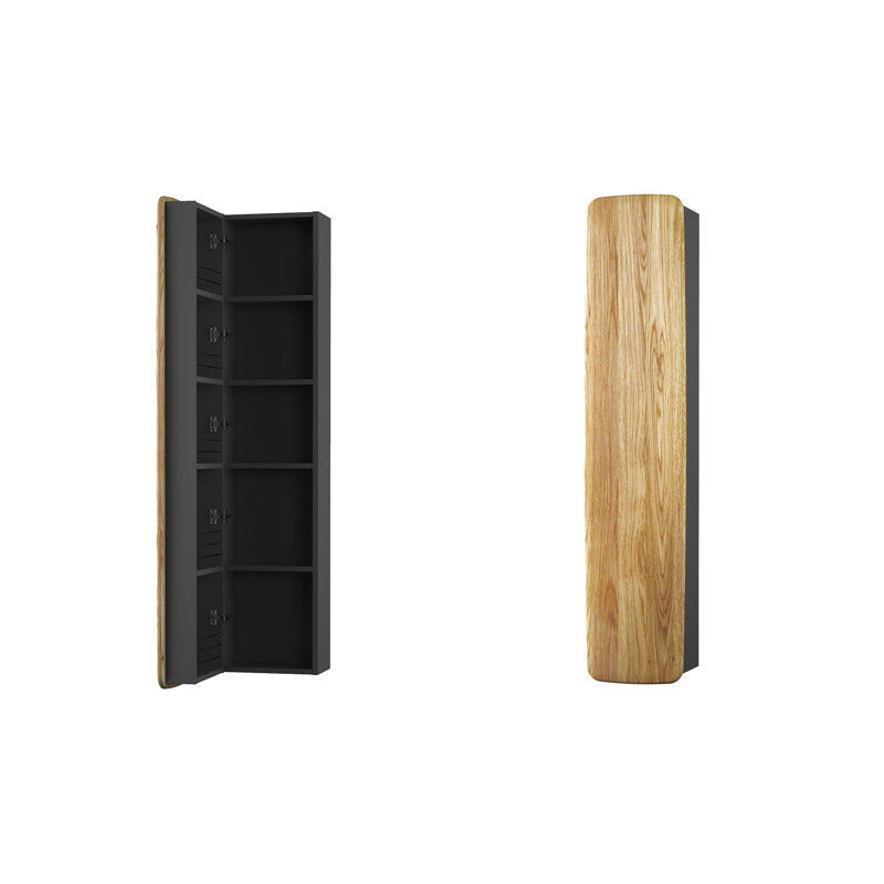 Crenata Linen Cabinet, Left, Grey Diamond/Natural Oak Wood/Black
