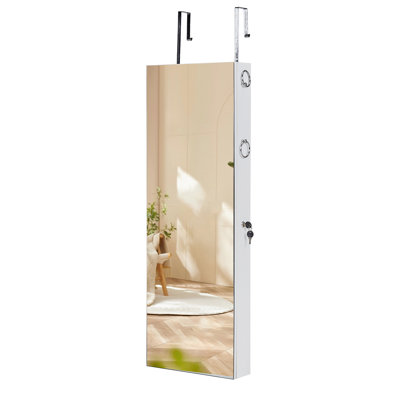 Jewelry Armoire Cabinet Wall Mounted Mirror LED Light Jewelry Organizer Full Length Mirror Over The Door Hanging Jewelry Storage Cabinet Make Up Organizer 2 Drawers 5 Shelves