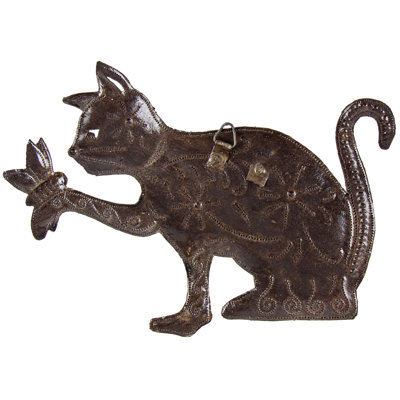 Figurine tambour en acier Playful Kitty and Butterfly
