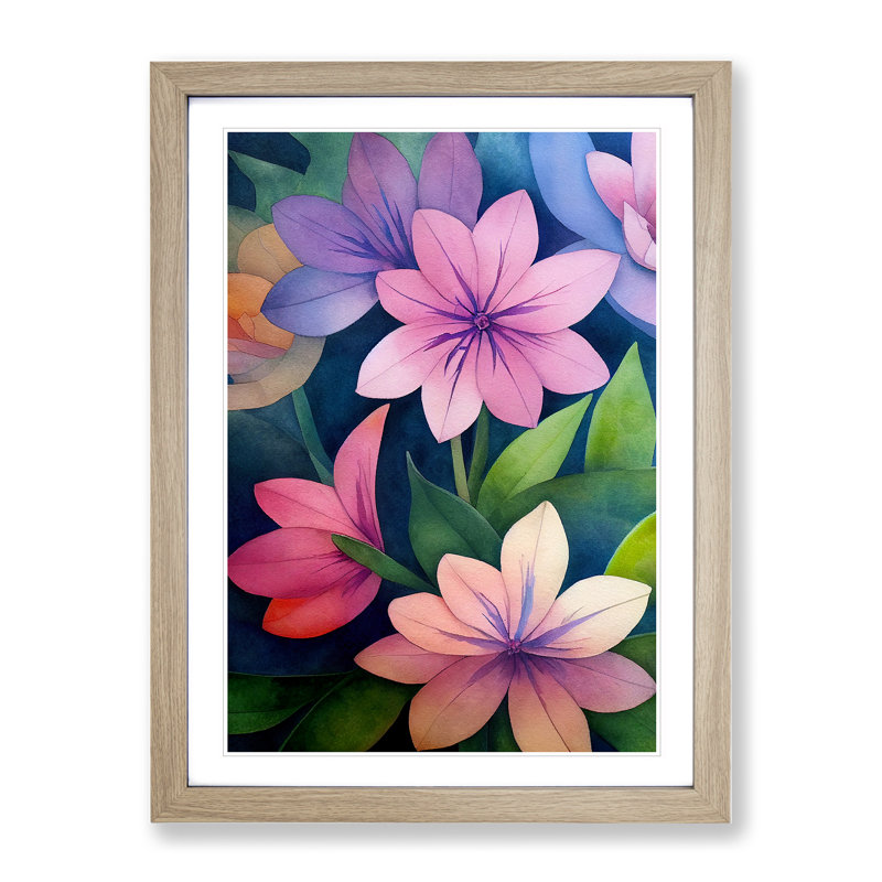 Beautiful Watercolour Flowers No.4 - Single Picture Frame Painting, 64cm H x 46cm W x 2cm D, Oak Framed