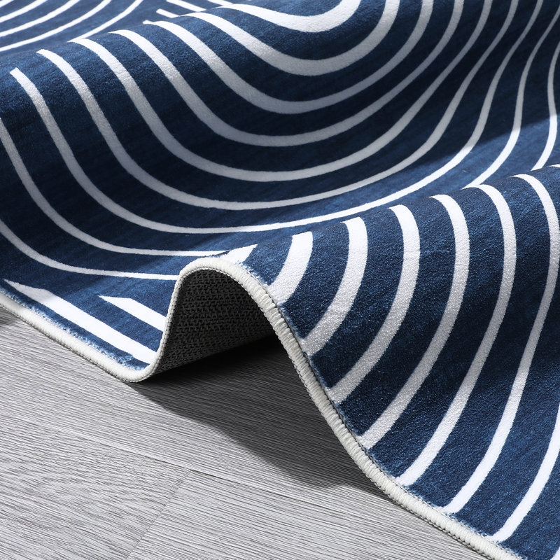 Tapis lavable Modern Geometric Lines pour chambre à coucher, salle à manger et salon, Blue, Runner 2' x 6'