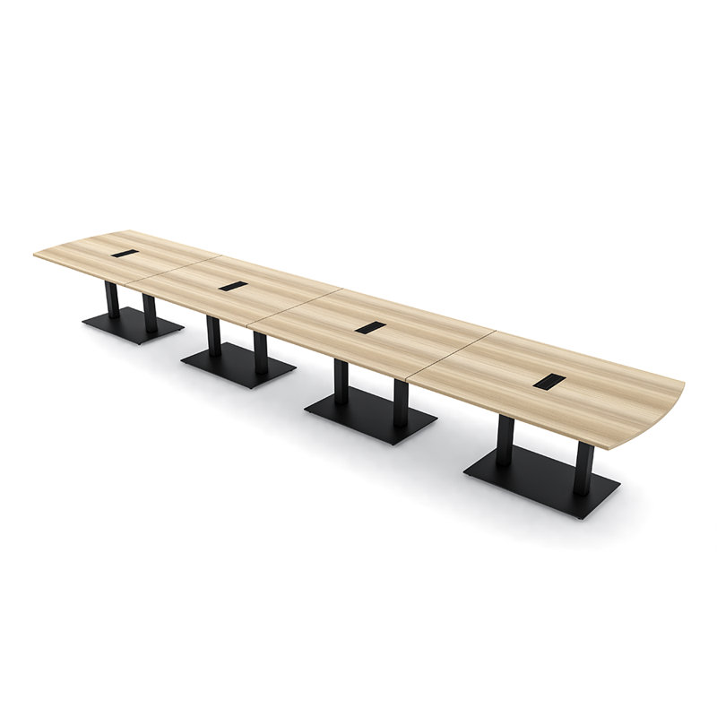Table de conférence Pavert Arc Unité électrique, Noir mat, Blond blond cendré, H 30 po x l 240 po x P 48 po