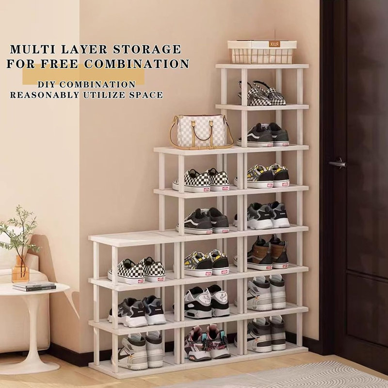 Bamboo Shoe Rack 5tier- Vertical White Shoe Rack For Small Spaces, Tall Narrow Shoe Rack Organizer For Closet Entryway Corner Garage And Bedroom,skinny Shoe Shelf With Free Stackable Diy