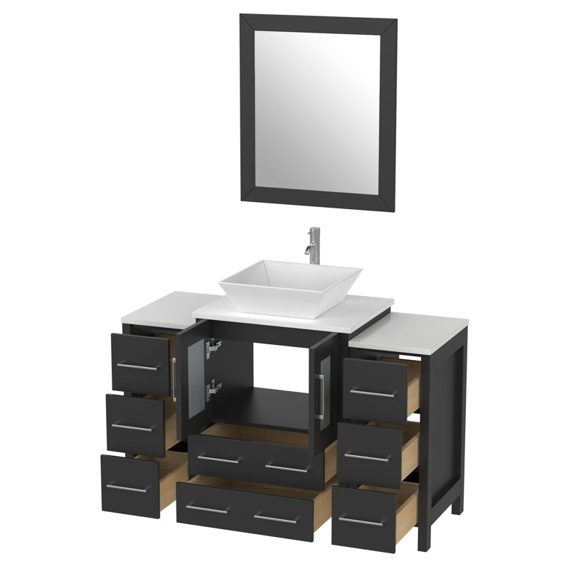  48" W x 18.5" D x 31.1" H Single Bathroom Vanity Set with Mirror, Espresso