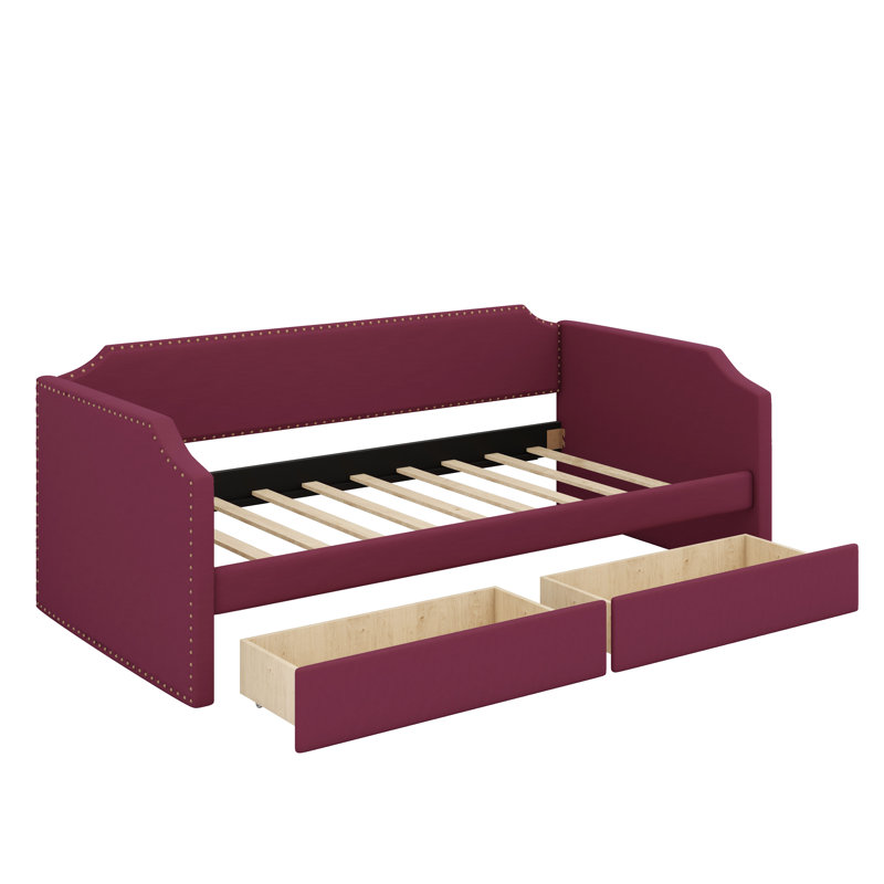 Stylish Daybed Designed with an Exquisitely Tufted Exterior and Hidden Drawers to Maximize Room Organization, Wine Red