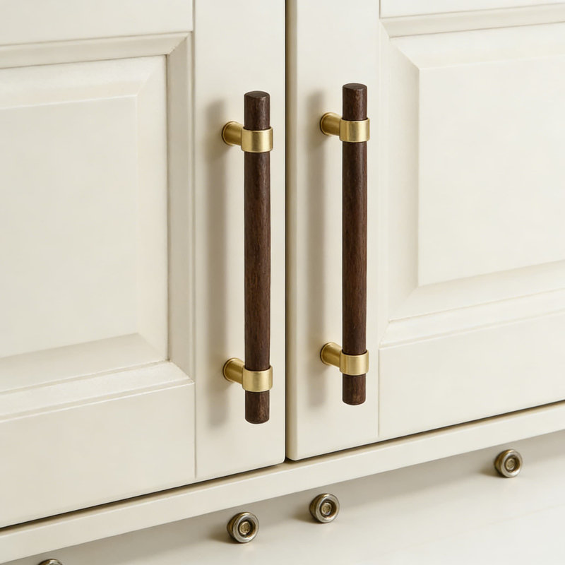 Poignées de tiroir réglables, laiton massif avec finition noyer, quincaillerie d'armoire à deux trous pour garde-robe et meubles de cuisine, vis de fixation incluses (paquet de 2)