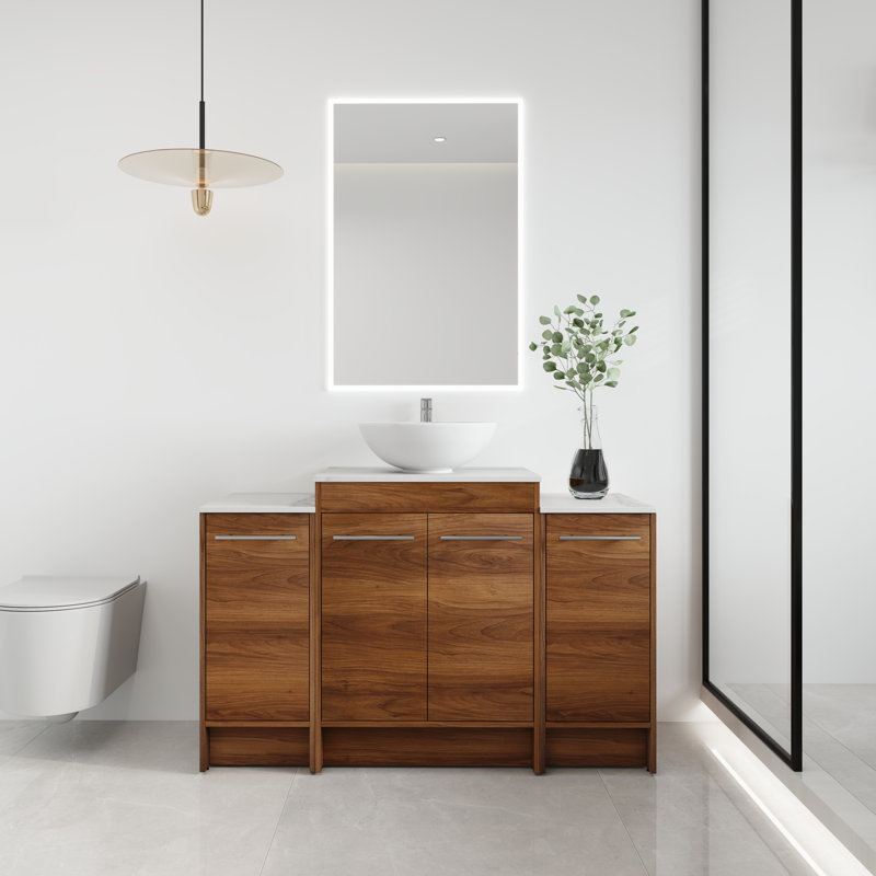 Aurrie 48'' Single Ceramic Sink Freestanding Bathroom Vanity, Modern Cabinet Set Combo with 4 Doors