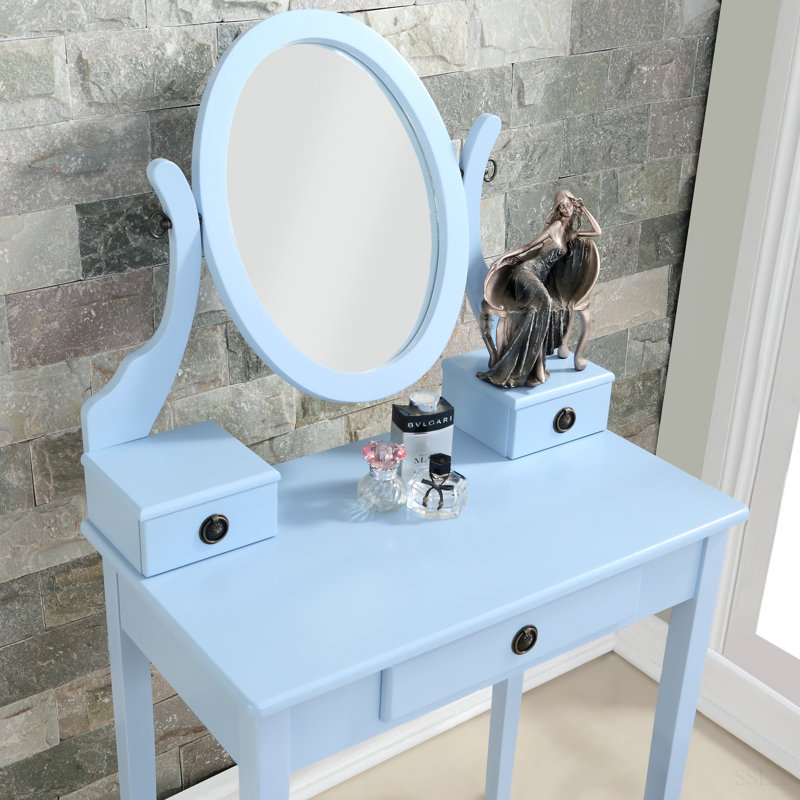 Ensemble coiffeuse et tabouret de maquillage Moniys, Bleu
