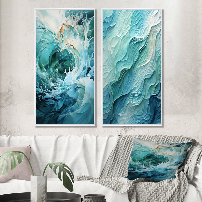 Clari - ensemble de 2 reproductions d'art abstrait spirales abstraites, Cadre flottant blanc, H 40 po x l 41 po