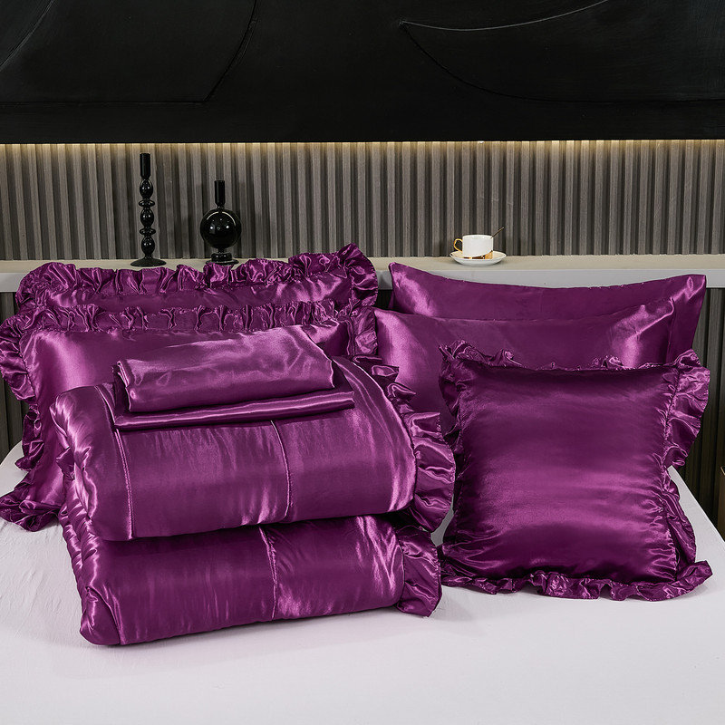 Ensemble d'édredon en satin pour lit très grand 8 pièces Satin Like Mauve Satin, Mauve