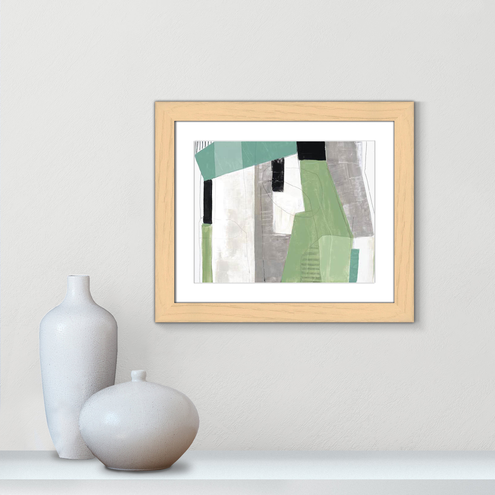 Evergreen Essence Print, 17.5" H x 20.5" W x 1.25" D, Natural Cube Frame - Matted Fine Art Paper Print, White
