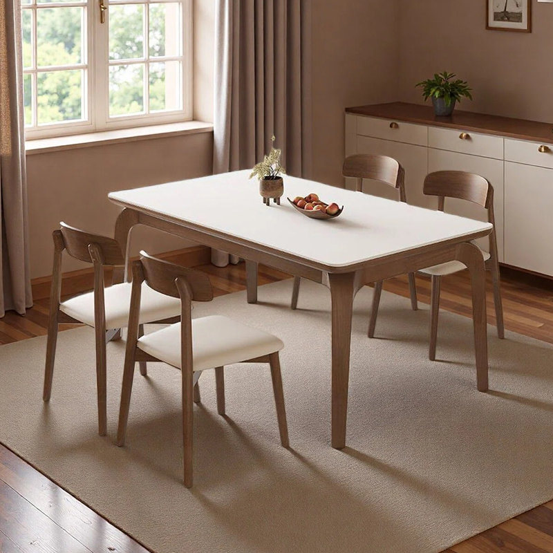 Simple Nordic rectangular dining table, 29.92"H x 62.99"L x 35.43"W, 5 Pieces: Table, 4 Chairs