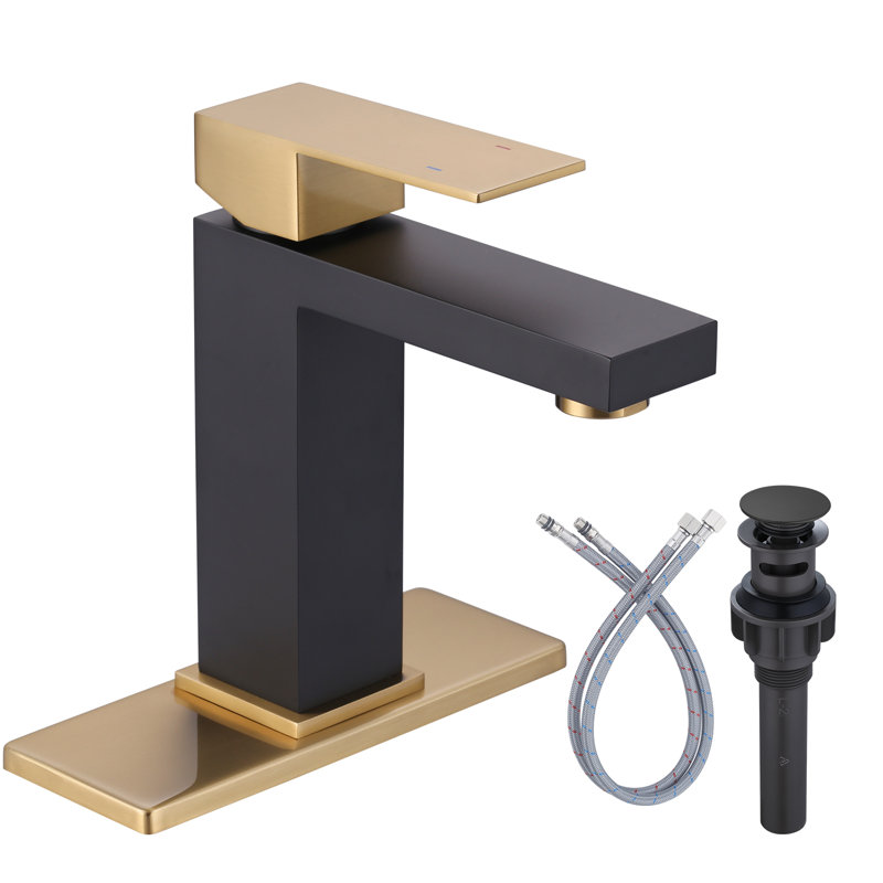 Single-Hole Single-handle Bathroom Faucet with Drain Assembly, Black/Gold