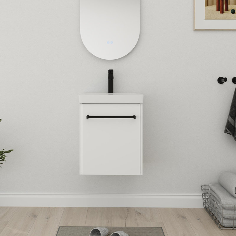 18" Single Bathroom Vanity With Ceramic Top, White