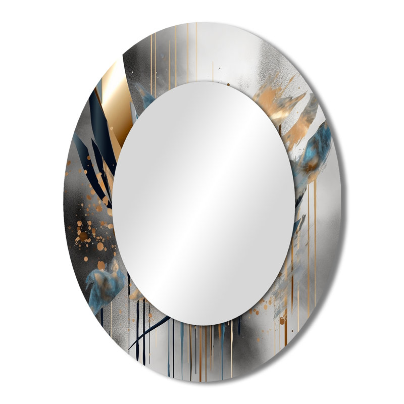 Abstract Shapes And Infinity Lines II - Large Oval Wall Mirror On Metal, 43" x 33"